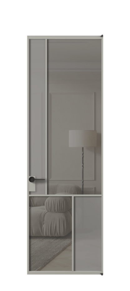 Межкомнатная дверь Мозаик АЛПЛ041.20 Алюминий нейтральный серый Сатинированное серое стекло, триплекс, 6 мм + Прозрачное серое стекло, триплекс Цена 165870 ₽ | Volhovec