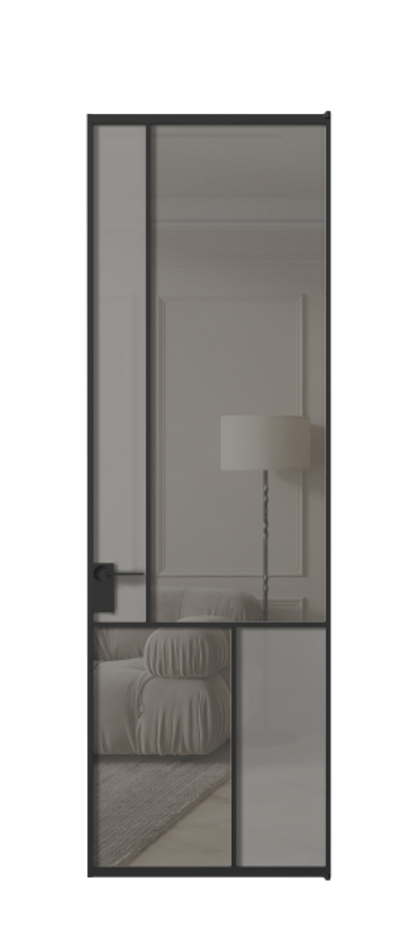 Межкомнатная дверь Мозаик АЛПЛ041.20 Алюминий Черный Сатинированное серое стекло, триплекс, 6 мм + Прозрачное серое стекло, триплекс Цена 160070 ₽ | Volhovec