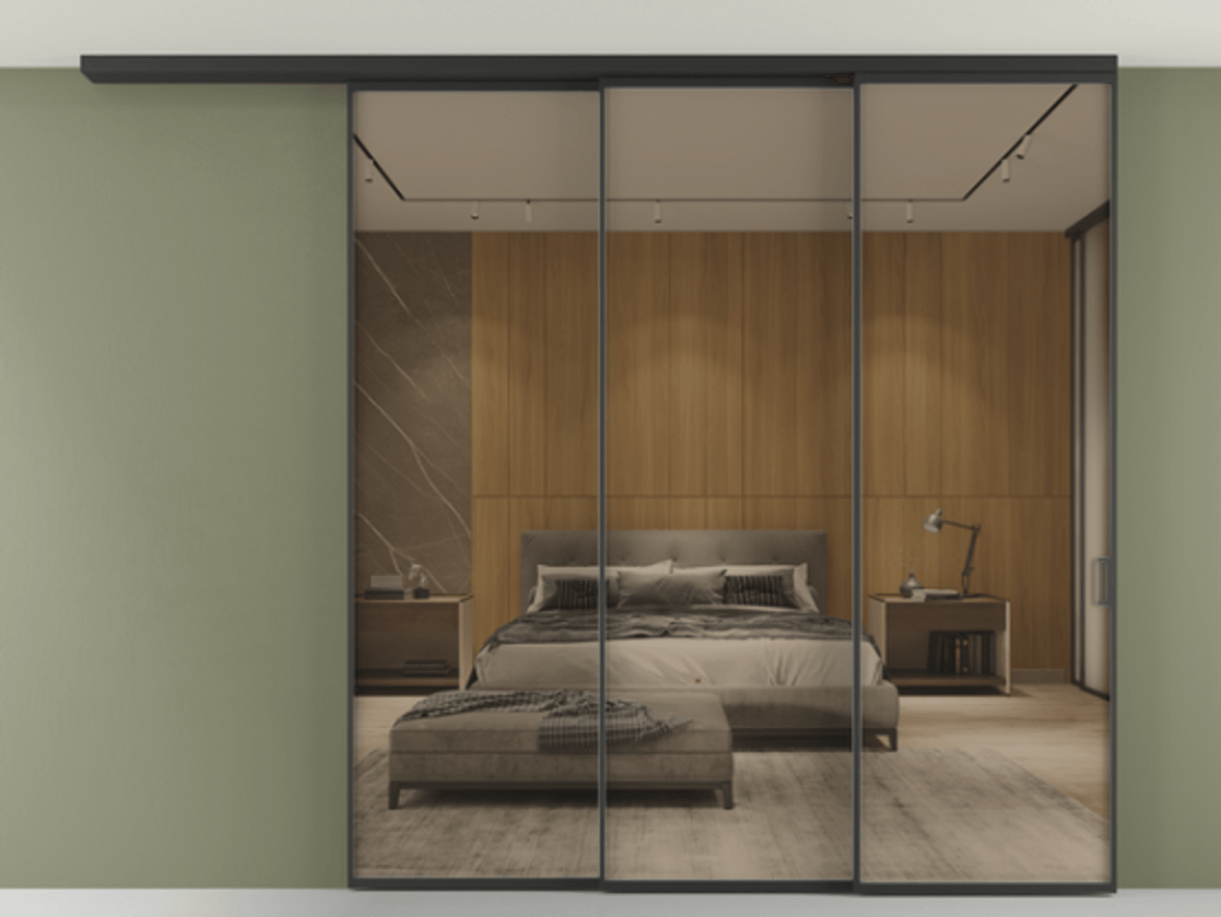 Перегородка Формато вдоль стены на потолок 3 створки с синхронным механизмом АЛПР 040.01 Алюминий Черный Рефлективное бронзовое стекло "Стопсол", калёное. Скрытый короб ЧЕР Цена 382832 ₽ 1. Полотно 2 шт. (800/2100 мм)
2. Комплект установки раздвижной системы
3. Базовый комплект фурнитуры
4.Ручка Рондо. Фабрика дверей Волховец 8 (800) 551 43 19 Перегородка Формато вдоль стены на потолок 3 створки с синхронным механизмом АЛПР 040.01 Алюминий Черный Рефлективное бронзовое стекло "Стопсол", калёное Цена 382832 ₽ | Volhovec