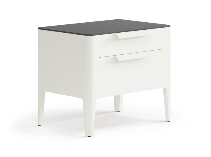 Мебель Тумба прикроватная Пьега 2 ящика. Цвет Матовый молочно-белый. Материал Гладкая эмаль. Коллекция Тумба прикроватная Пьега 2 ящика. Картинка.
