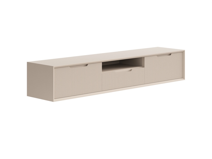 Мебель ТВ тумба подвесная Вельвет. Цвет Матовый бисквитный. Материал Гладкая эмаль. Коллекция ТВ тумба подвесная Вельвет. Картинка.