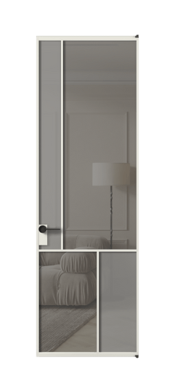 Дверь межкомнатная АЛПЛ041.20 АСР Серый сатин матовое + Серый прозрачное. Цвет Алюминий серый. Материал Алюминий в эмали. Коллекция Мозаик. Картинка.